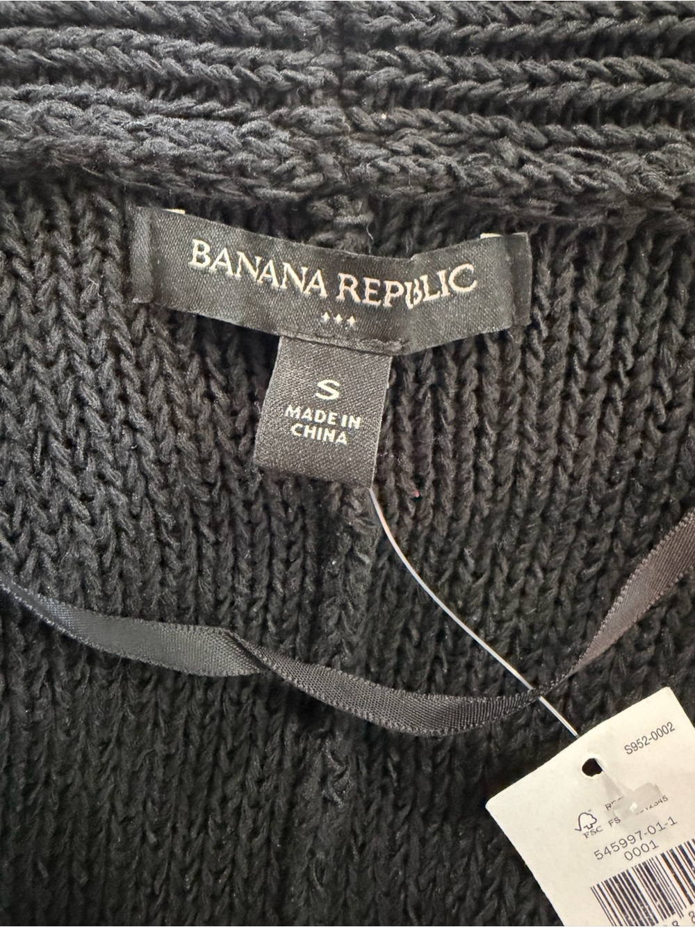 NWT Banana Republic Open Knit Jersey Stitch Ribbed Shawl Collar Cardigan - Black - Picture 9 of 11